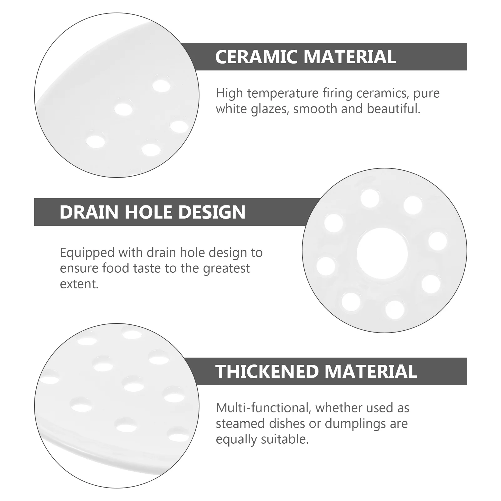 

1Pcs Food Grade Ceramic Steaming Plate Fish Steamer with Multi-Holes Versatile Steamed Dumplings Holder Home Use