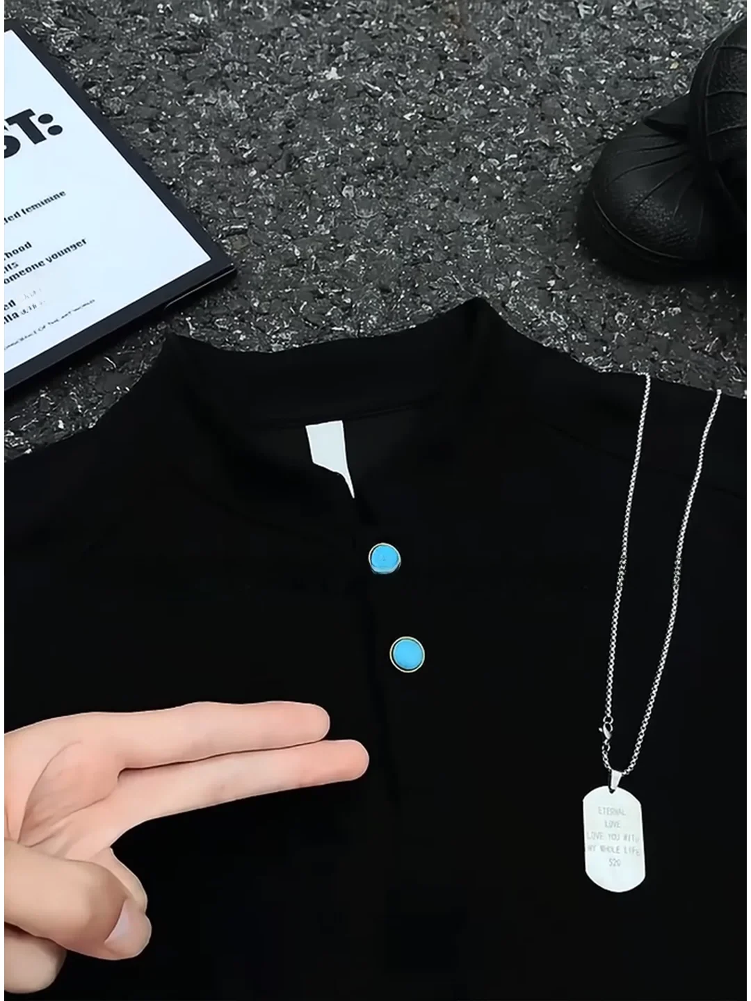 Cleanfit Turquoise Henry Collar Vest Men's Summer Trendy Handsome Shoulder Design Sleeveless T-Shirt Breathable Casual Wear