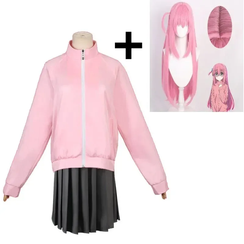 بوتشي روكا!. أزياء Gotou Hitori التأثيرية JK موحدة سترة وردية تنورة شعر مستعار بدلة الهالوين أنيمي كوسبلاي؛ 5 ب، 8. فولت؛ #1
