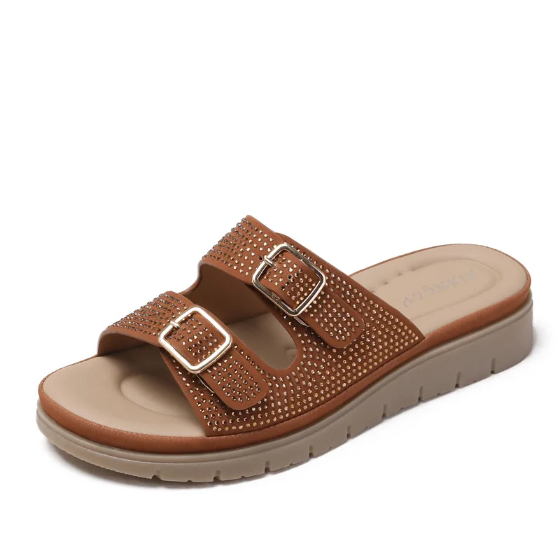 

Female Shoes Glitter Slides Low House Slippers Platform Summer Clogs Woman Fashion Jelly Beach Luxury Soft PU Rome Rubber