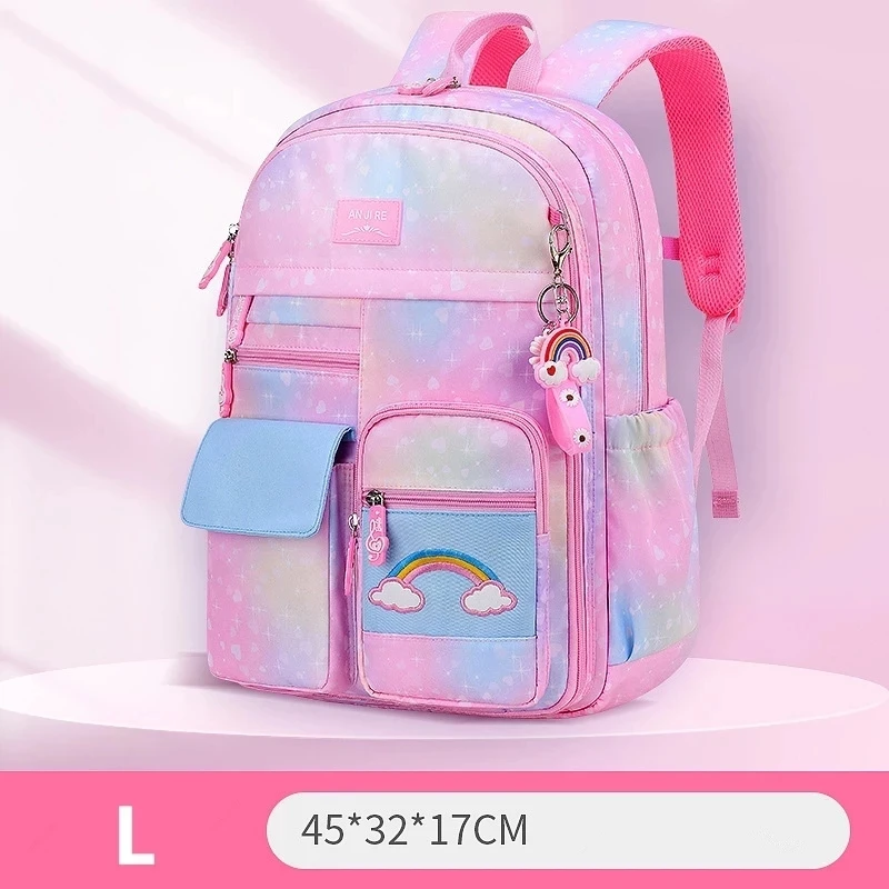 2024 New Primary School Backpack Cute Colorful Bags for Girls Princess School Bags Waterproof Children Rainbow Series Schoolbags