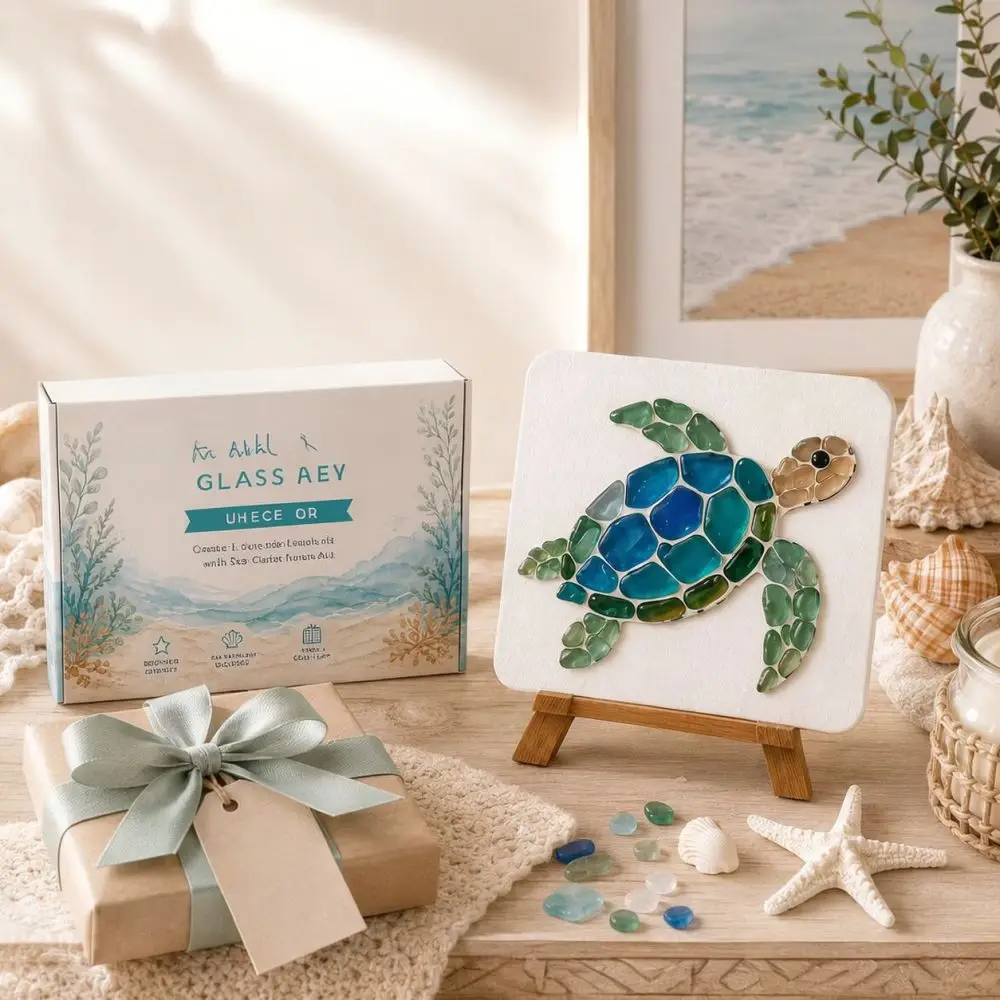 DIY Sea Glass Art Craft Kit Handmade Ocean Creature Picture Decoration Set Wooden Wall Art For Home Decor Gift
