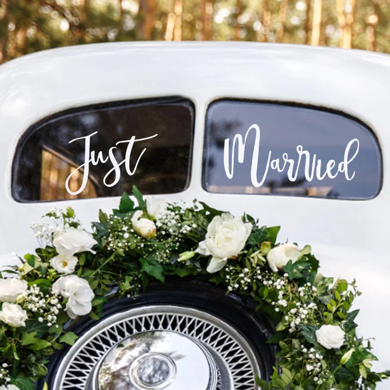 1set Just Married Car Sticker Wedding Decoration Wall Decals Just Married Sign Wall Stickers Removable Window Murals Decor Gift