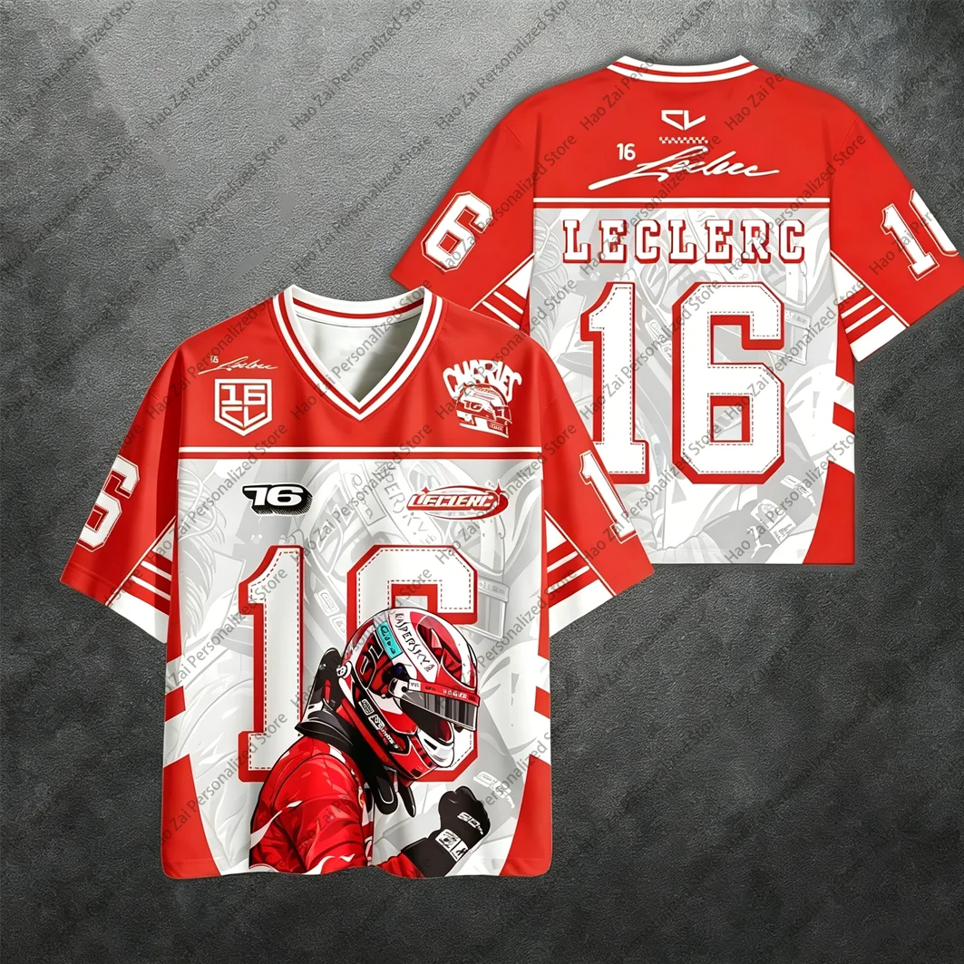 Neu Nr. 16 Charles Leclerc und Nr. 16 44 Hamilton 3D Kurzarm-Sport-T-Shirts – schnell trocknende Sportbekleidung für Jungen, Mädchen und Erwachsene