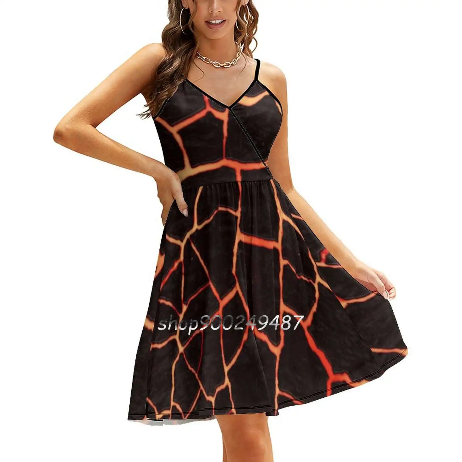 

Magma Sling Dress Summer Dress Sling Sexy A Line Dress Fashion Female Dress Magma Lava Fire Hot Igni Flame Vulcan Volcano Trend