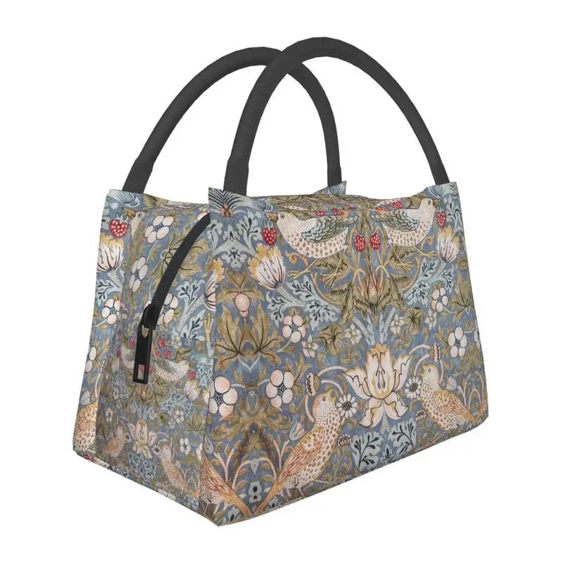 

Strawberry Thief Insulated Lunch Bag for Women William Morris Floral Textile Pattern Thermal Cooler Lunch Tote Work Picnic