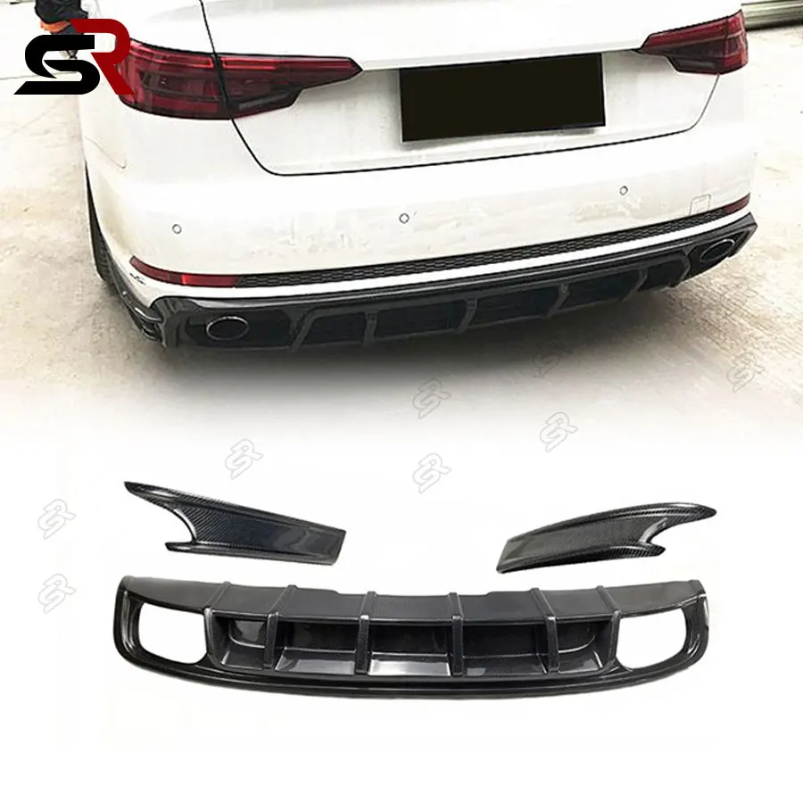 Carbon fiber Rear Bumper Diffuser For Audi A4 Sline S4 B9 2017 2018 Auto Car Protector Styling