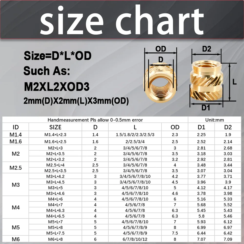 M2 M2.5 M3 M4 M5 M6 M8 Brass Insert Nuts Screws Assortment Kit Hot Melt Heat Knurled Embed Injection Copper Insertnut 3D Printer