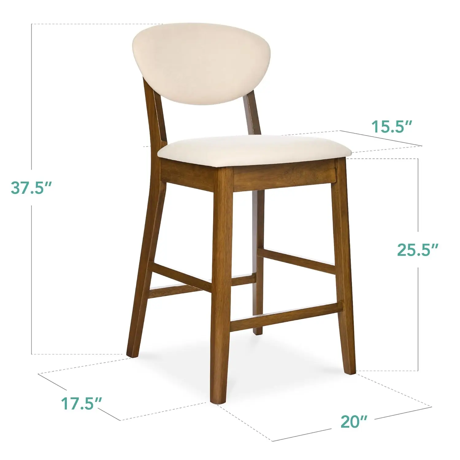Set of 2 Counter-Height Bar Stools, Mid-Century Modern, Armless Wood Stools W/Upholstered Seat Cushion, Customized