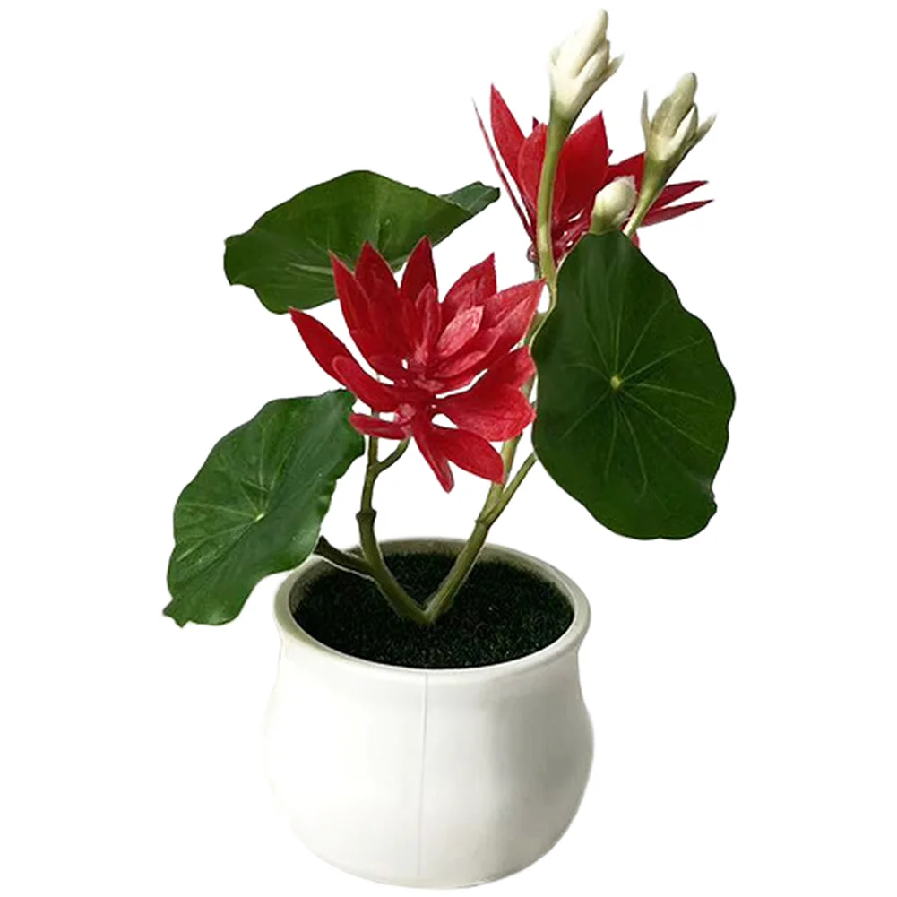 Artificial Water Lily Potted Plants with 2 Blooms for Home Office Decor Wedding Events Outdoor Use 13cm Height