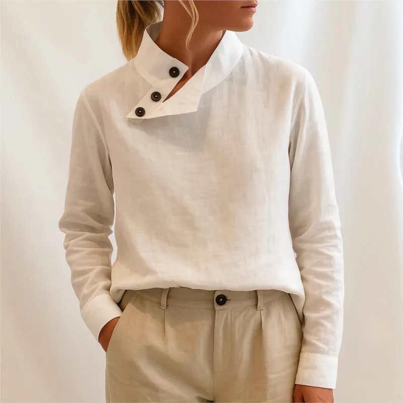 

2025 Autumn Fashion Women Blouses Casual Cotton Linen Blusas Mujer Stylish White Shirt Elegant Long Sleeve Tunics Lightweight
