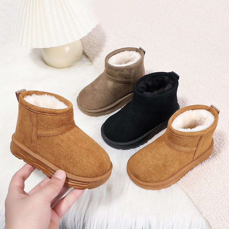 

Simple Outdoor Kids Platform Boots New Warm Winter Cotton Boots for Girls Boys Solid Color Causal Children's Fashion Ankle Boots