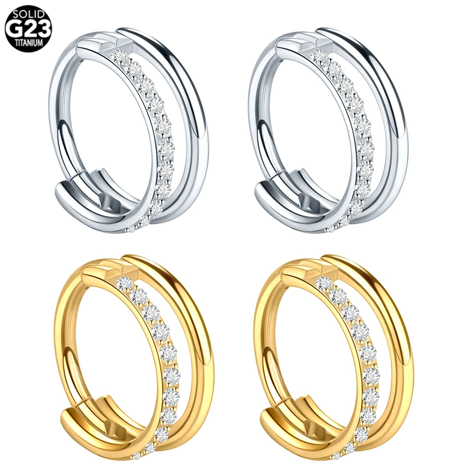 

G23 16G Titanium CZ Row Conch Nose Ring Cartilage Hoop Daith Tragus Helix Lobe Earring Hinged Segment Clicker Piercing Jewelry