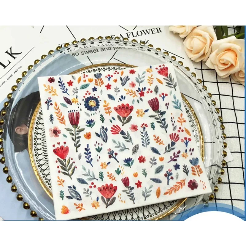 

40/60/80/100pcs Rapid Logistics Colourful Napkins Printed Square Paper Napkins Floral Facial Tissue Wedding Table Setting Paper