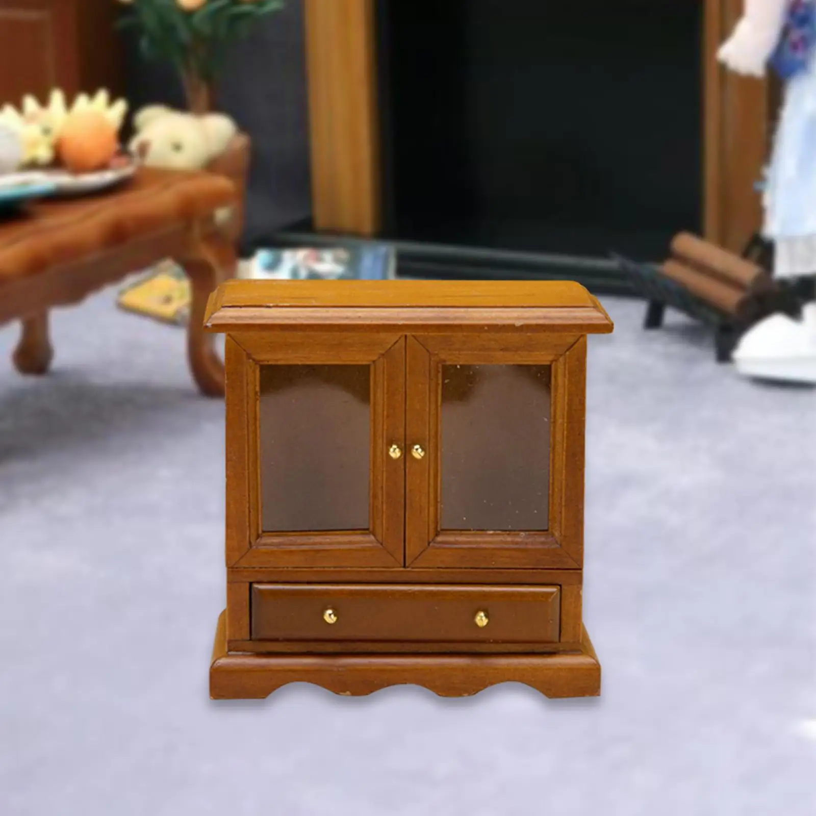 1/12 Scale Dollhouse Cupboard Cabinet Storage Shelf Wooden Frame Furniture Model