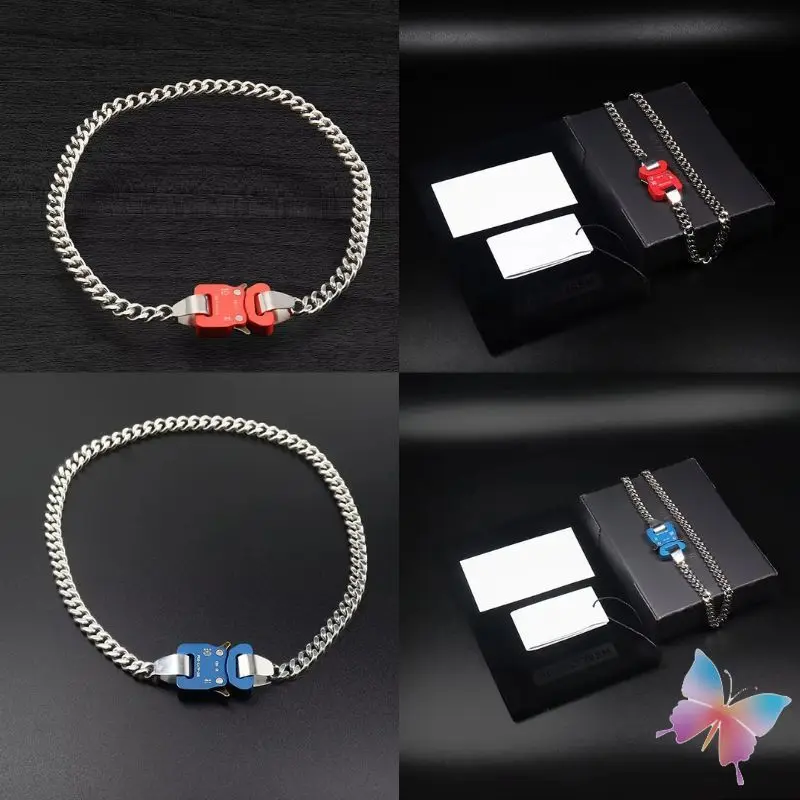 

High Quality Gift Box 1017 ALYX 9SM Necklace Hiphop Street Unisex Functional Metal Chain Colored Metal Buckle ALYX Accessories