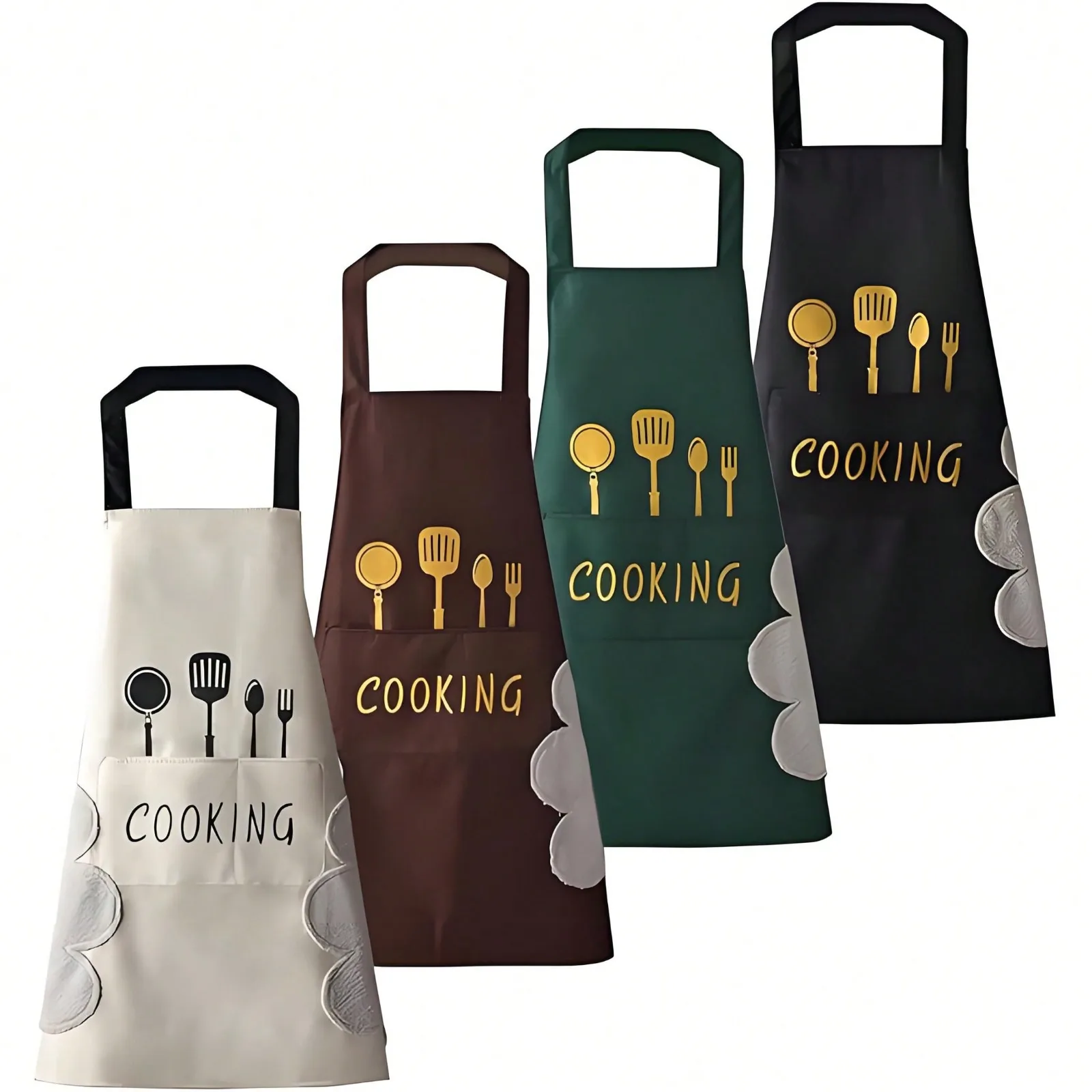 

4 Pieces Waterproof, And Oil Proof Kitchen Aprons With 2 Pockets For Cooking And Baking, Unisex, Kitchen, Bathroom, Home, Household