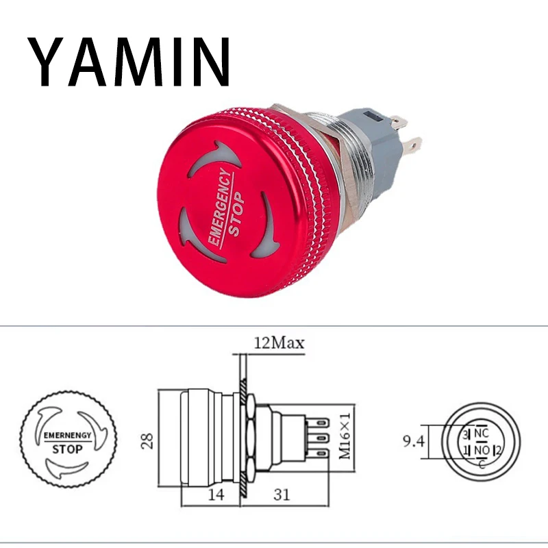 16/19/22mm 1NO1NC Mushroom Emergency Stop Metal Button Switch With LED Light Waterproof Rotary Power Switches 5V 12V 24V 220V