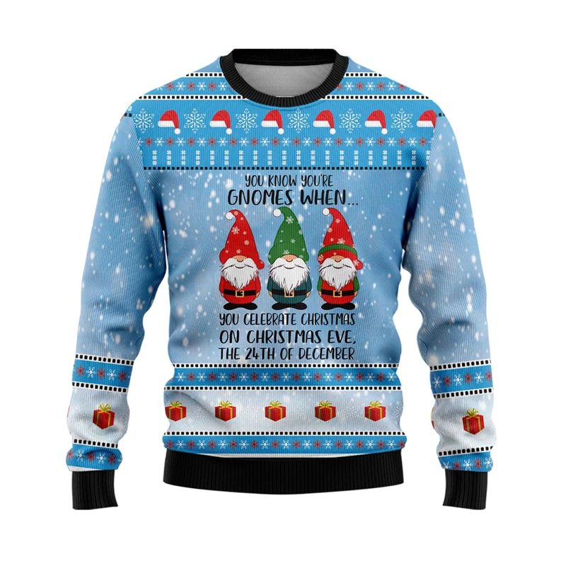 

Cartoon Santa Claus Ugly Christmas Sweater Cute Gnome Graphic Sweatshirt For Women Clothes Casual Unisex Polyester Pullover Tops