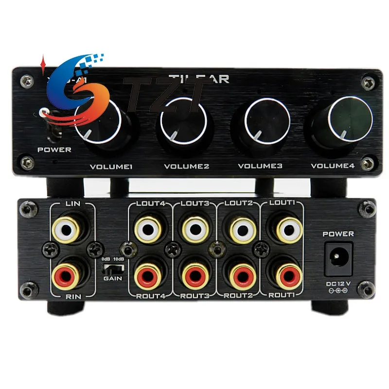 

TZT XZD-A1 Audio Signal Distributor Audio Distributor 1 Input 4 Output (Black Panel/Silver Panel) With Gain Switch