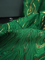 Bright Line Jacquard Fabric Wire Stripe Embossed Shiny Gold Green Polyester Dress Fashion Designer Wholesale Fabrics Cloth