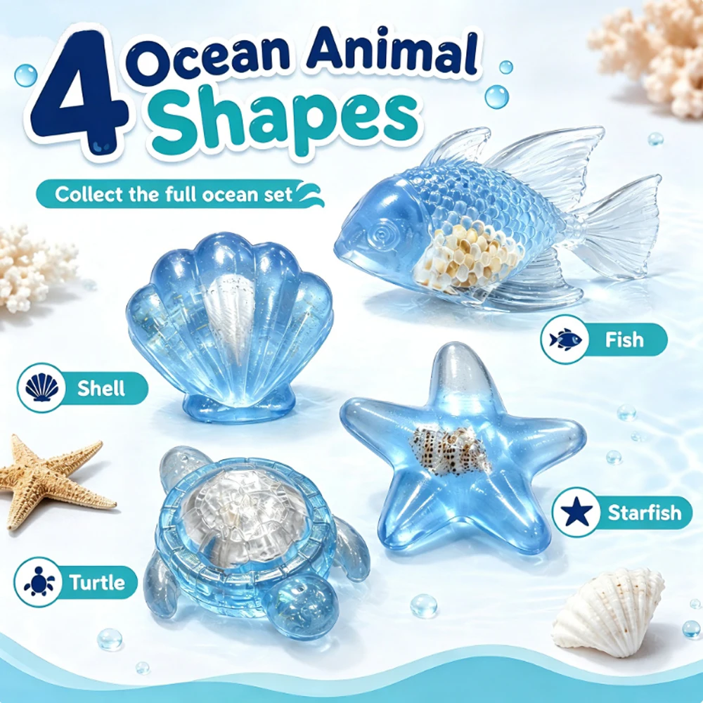 NeeDoh Ocean Squishy Fidget Toy 4 Styles Assorted Sea Animal Squeeze Toy Soft Stress Relief Toy with Shell Inside, Gift-Ready view 5