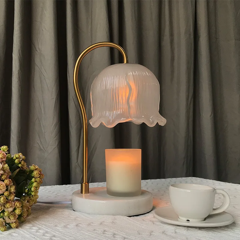 Lámpara de fusión de cera de aromaterapia con regulación de temperatura sin humo Linglan, lámpara de vela de fusión de mármol de primera nieve Retro