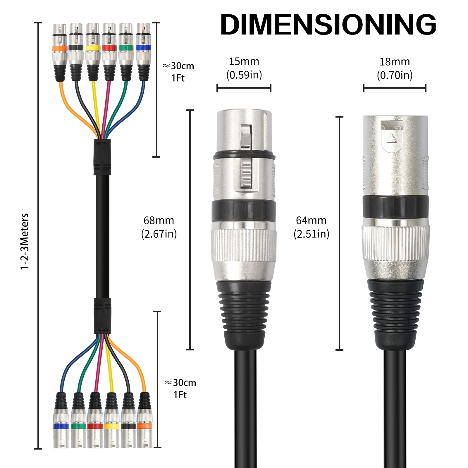 Bochara 6CH Channel XLR Snake Cable Male to Female OFC Audio Foil Shielded For Broadcasting Recording view 4