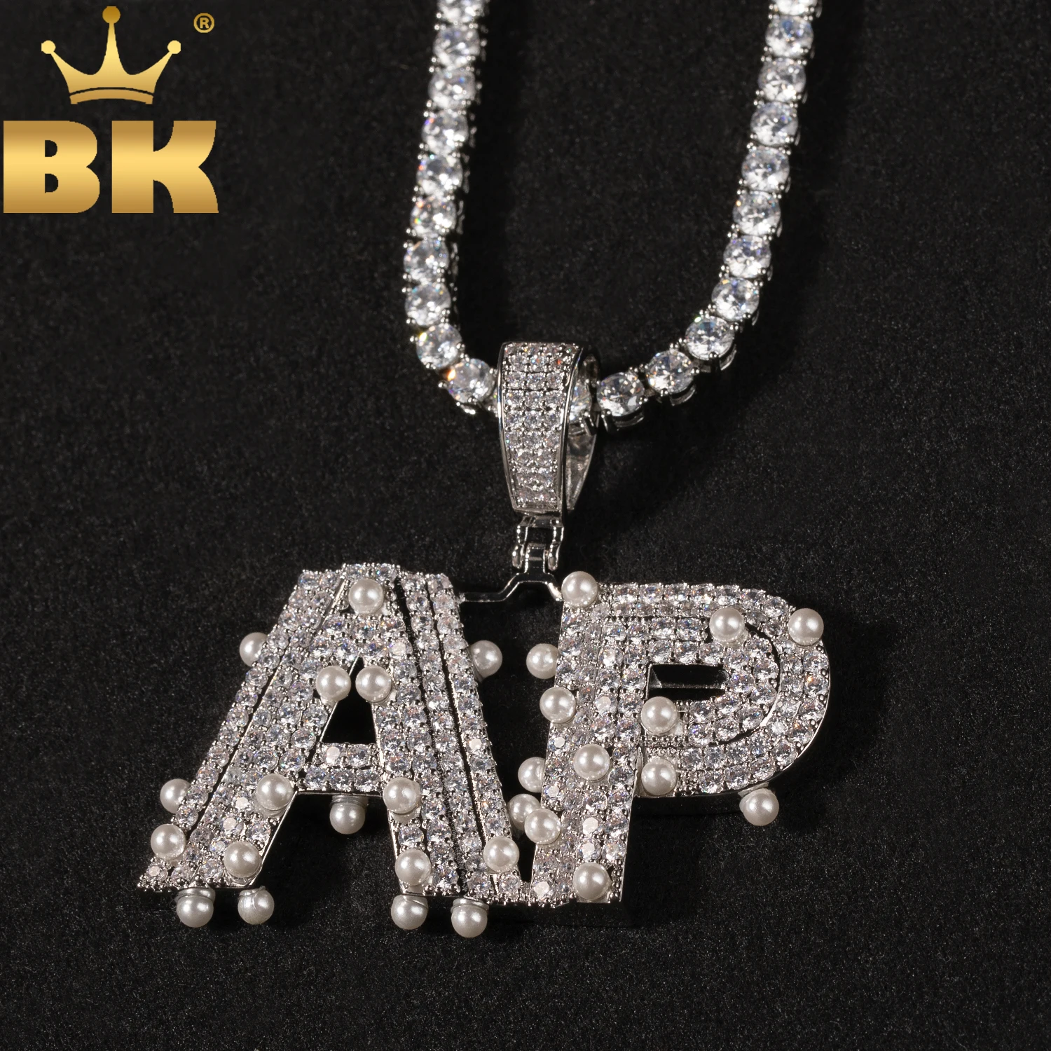 

THE BLING KING на заказ жемчужные буквы и цифры кулон ожерелье Iced Out 4-рядная табличка с кубическим цирконом ювелирные изделия в стиле хип-хоп