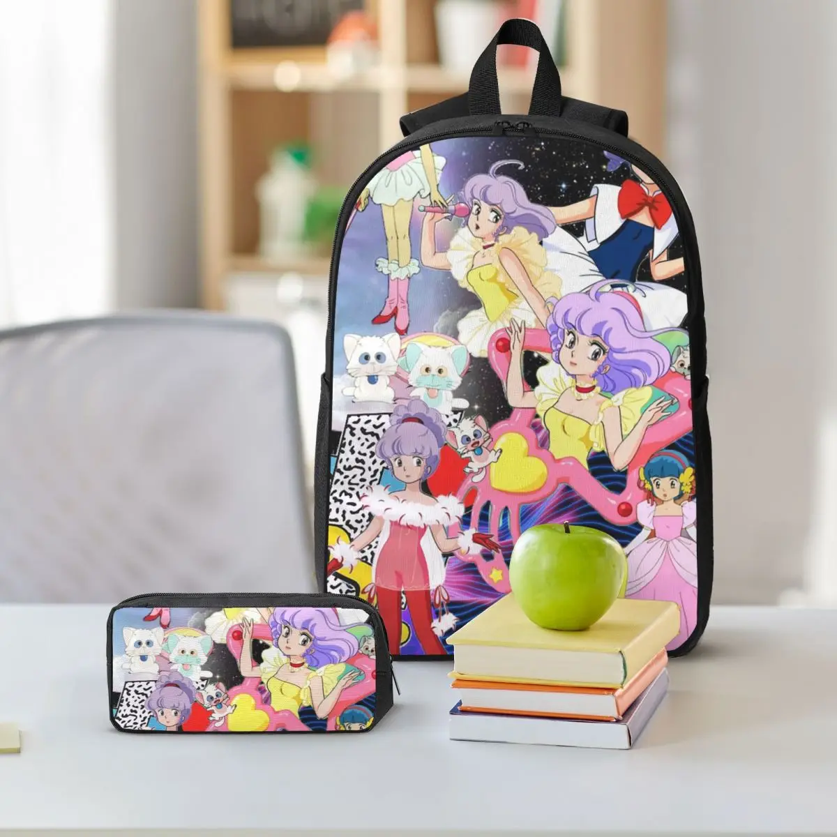 ครีม Mami อะนิเมะญี่ปุ่นกระเป๋าเป้สะพายหลังนักเรียนสาว BookBag โรงเรียนกระเป๋าแล็ปท็อปไหล่กระเป๋า 3 PS ถุงอาหารกลางวันฉนวนดินสอกรณี