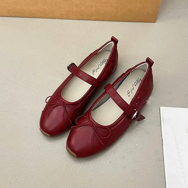 Neue modische Mary Janes Flats mit Schnallenriemen für Damen, runde Zehen, weiche, lässige Damenschuhe mit Schmetterlingsknoten – Detail 2