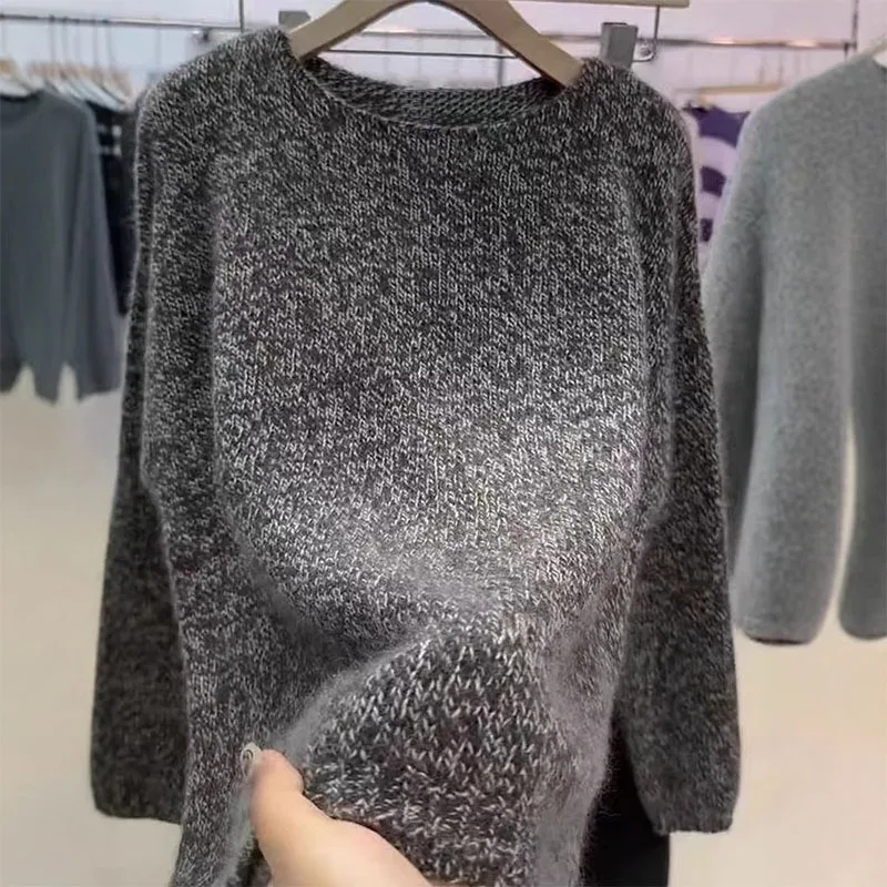 

Women Cashmere Wool Sweaters Autumn Winter Long Sleeve Round Neck Knitted Pullovers Elegant Tops Female Thickened Warm Knitwear