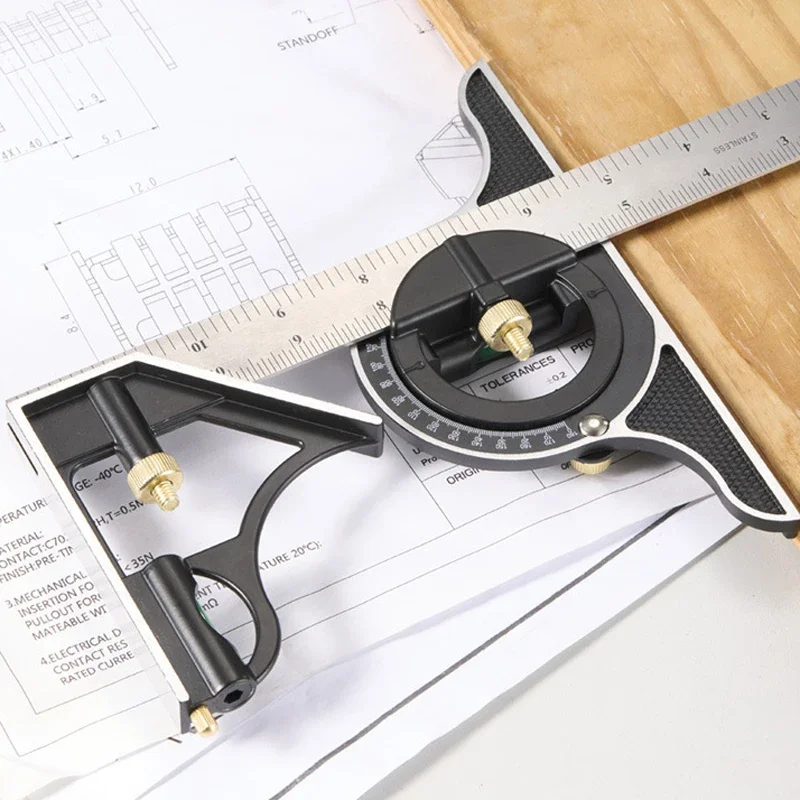 300mm Adjustable Woodworking Angle Metal Square Ruler 3-in-1 Protractor Tool for Carpenter Measuring Sabrina Equipment Makeup