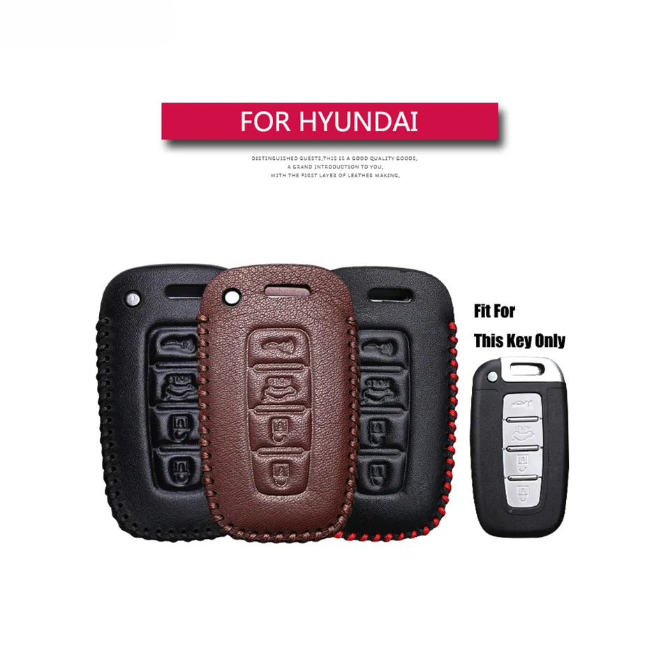 Best Sale Leather Square Smart 4 buttons Car Key Case Cover For Hyundai I30 Tucson Accent I20 Key Holder Key Parts Skin Shell