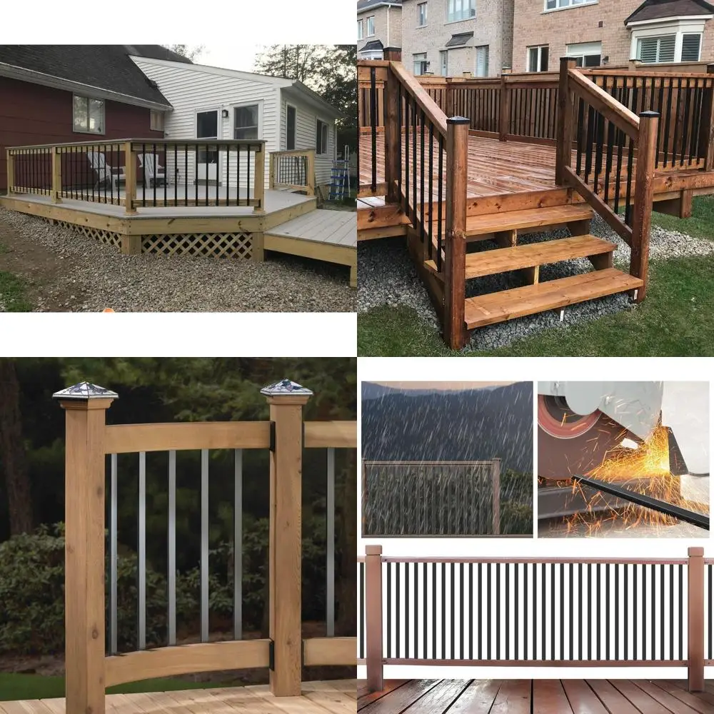 

Hollow Rectangular Black Metal Balusters, 32 Straight for Deck and Porch Railings with Screws (32x1.2x0.4Inch)