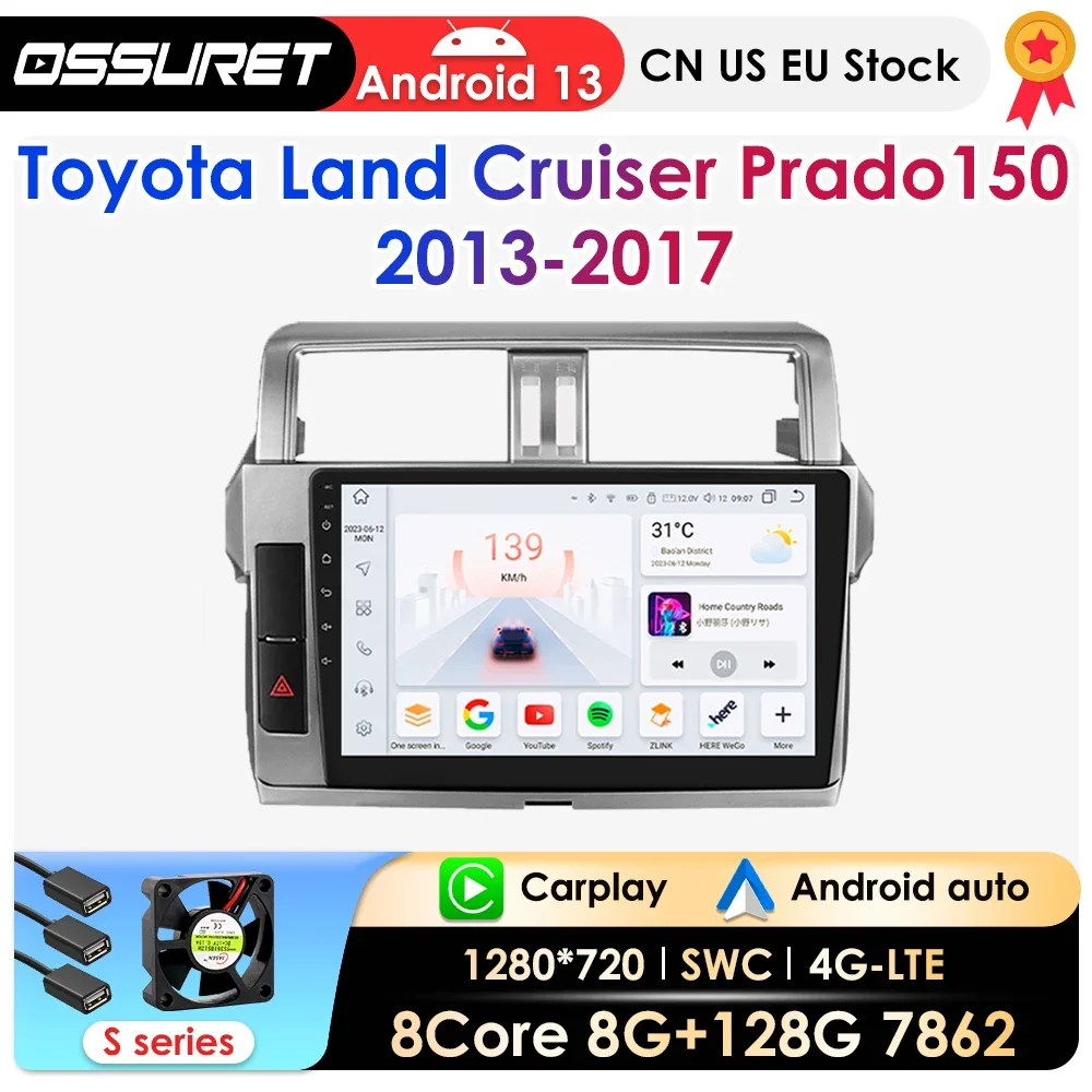 360Camera 8G 128G Android13 Car Multimedia GPS Payer For Toyota Land Cruiser Prado 150 2013-2017 Carplay RDS 2Din 4G Autoradio