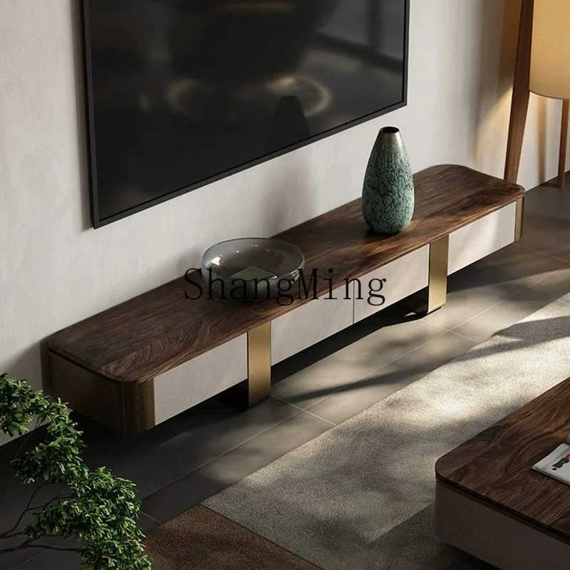 

FG black walnut coffee table TV cabinet combination, large flat-floor villa furniture, living room matching solid wood