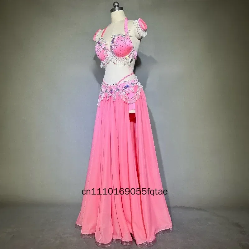 Belly Dance Performance Cothing Set for Women Bellydance Suit Hand Made Bra+chiffon Skirt+belt High-End Custom Dance Wear Clothe