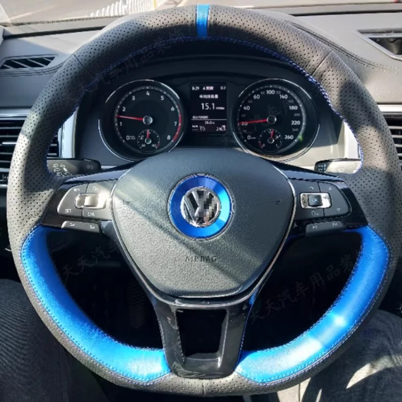 

100% для Volkswagen VW Golf 7 Polo 5 Arteon Passat Tiguan 2013-2021, прошитый вручную чехол на руль из натуральной кожи