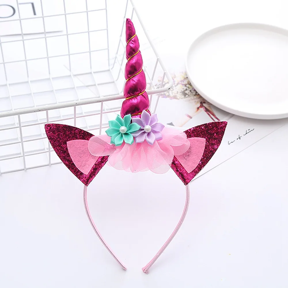 

6pcs/lot Dreamy Blooming Unicorn Pony Ribbon Party Costume Headband Kids Birthday Festival Decors Take Home Hair Favor