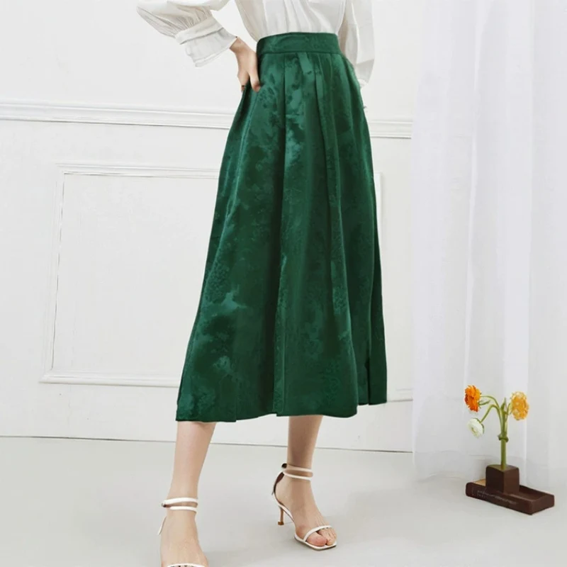 Birdsky, 1PC Women casual skirt A line elastic waist back 24MM heavy 100% mulberry silk jacquard solid colors, S-554