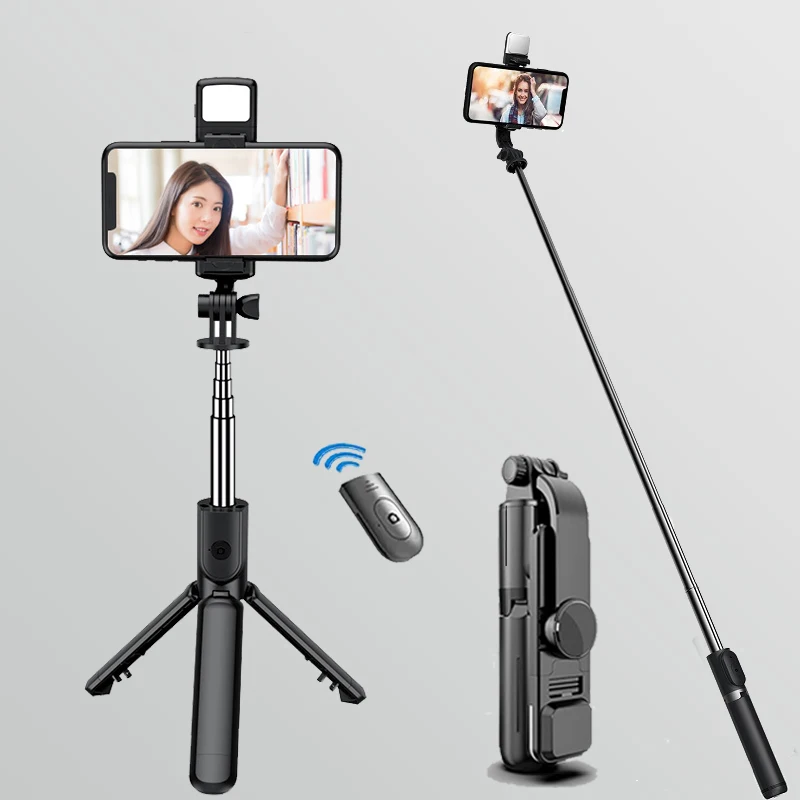 Portable Wireless Bluetooth Selfie Stick with Fill Light Foldable mini Tripod for for Cell Smart phone for IPhone Samsung Huawei