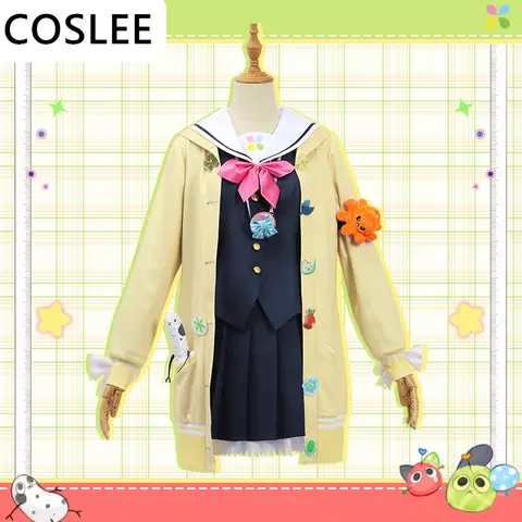 COSLEE Vtuber 니지산지 나리 양 코스프레 코스튬, 달콤한 사랑스러운 유니폼, 원피스 게임 세트 할로윈 파티 복장, 맞춤 제작 S-3XL