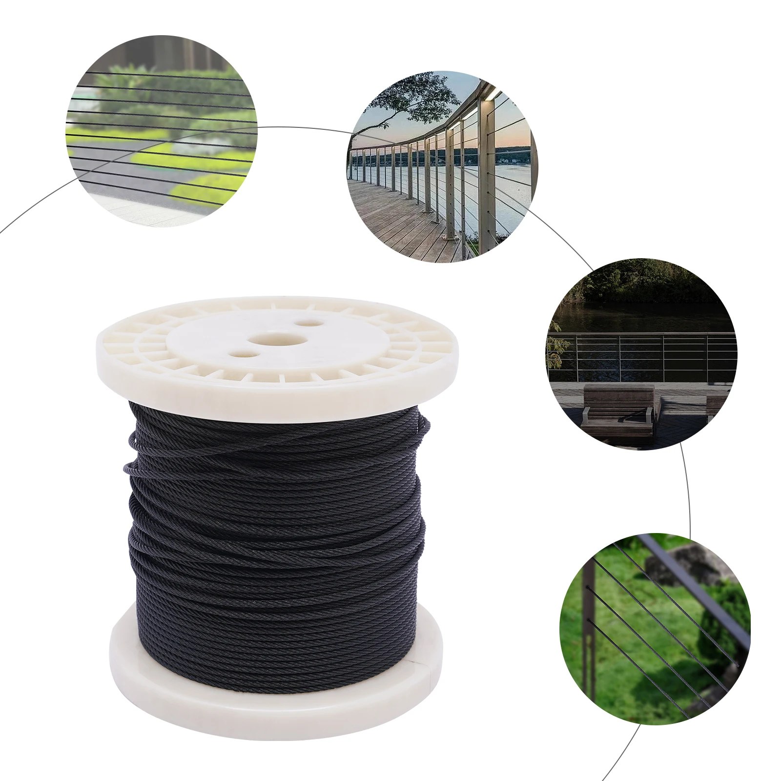 

250ft 1/8" Black Wire Rope 316 Stainless Steel Marine Grade 7x7 Strand DIY Balustrade Hanging