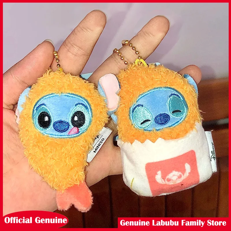 Miniso Cartoon Stitch Gamberetti fritti Peluche Portachiavi Ciondolo Cartoon Kawaii Doll Roba Zaino Appeso Ornamento Decor Regalo carino