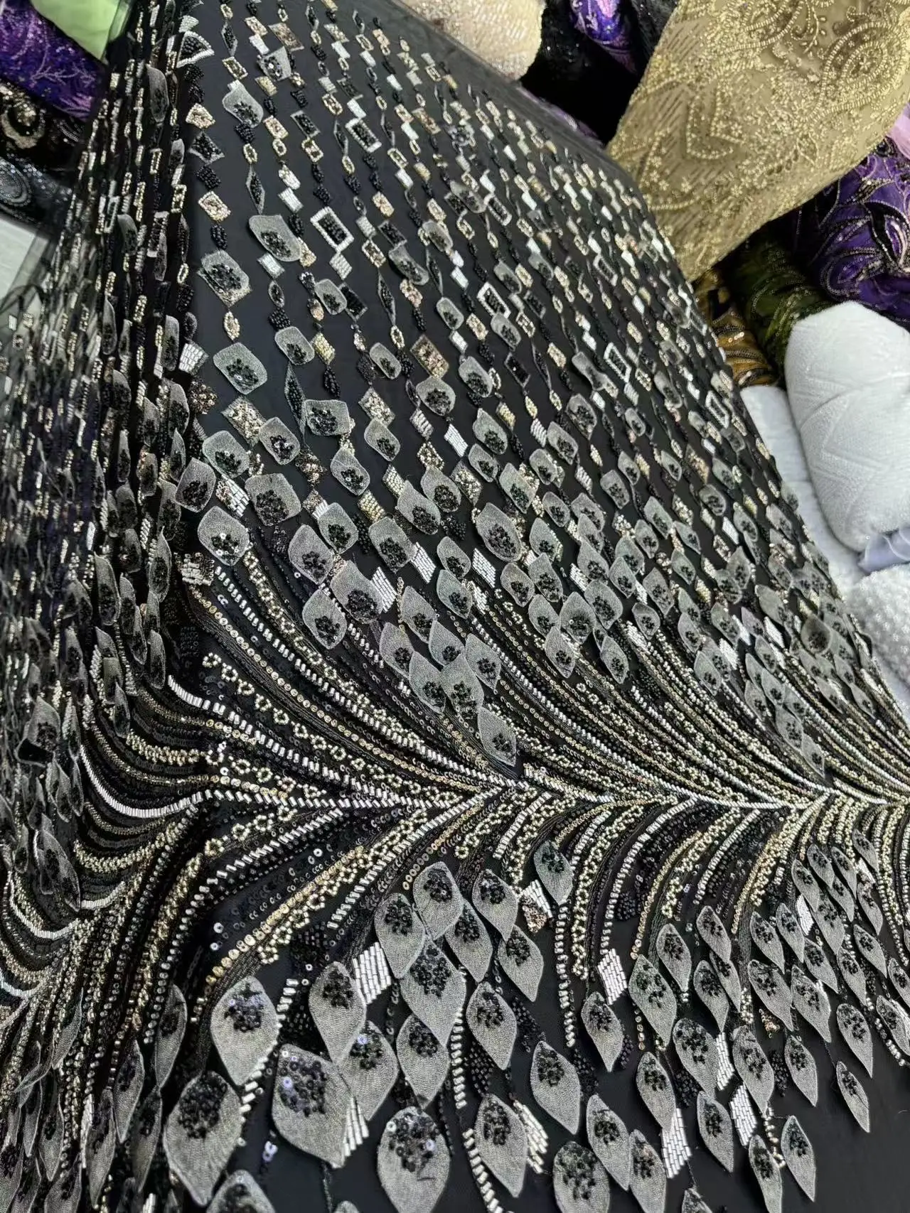 

2025 Latest High Quality African Nigerian With Tulle Sewing Lace Fabric Guipure Embroidery Beads Dresses Sequins 5Yards JY495