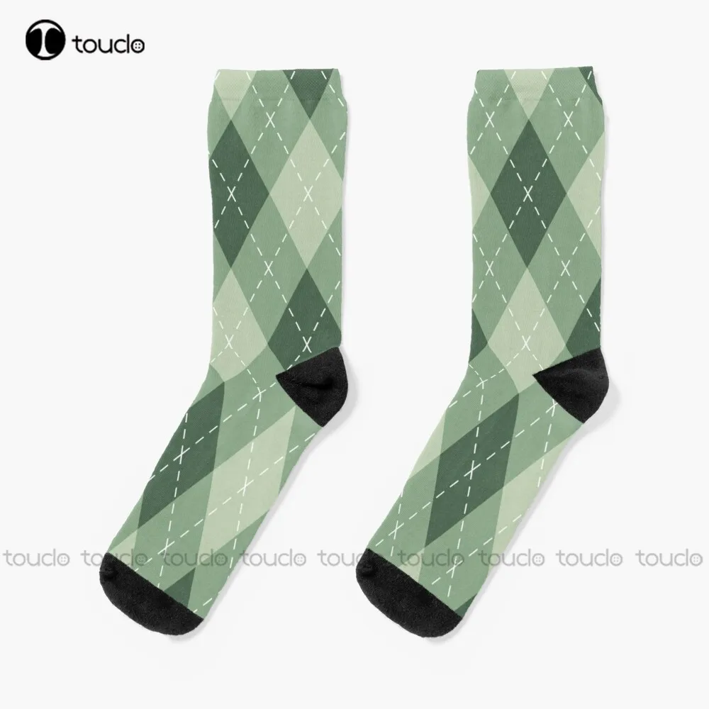 

Sage Green Argyle Pattern Socks Womens Black Socks Unisex Adult Teen Youth Socks Christmas Gift Custom Hd High Quality Sock