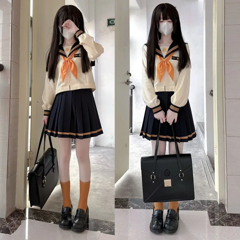 Rin Short-sleeved Skirt Suit Anime Peripheral Cute Cartoon Long Sleeves Jk Comfortable and Breathable Kawaii Pleated Skirt New