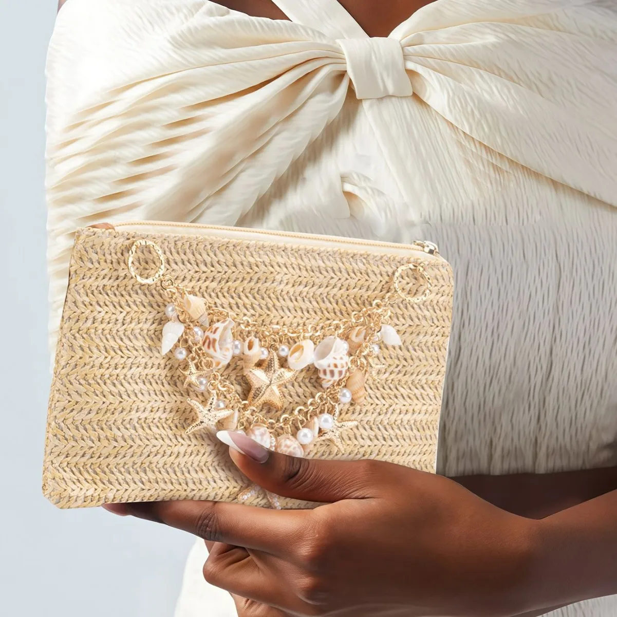 

Bohemian Conch Beach Bag Fashion Pearls Shell Shoulder Bag Starfish Woven Straw Bags Handmade Messenger Crossbody Bags for Women