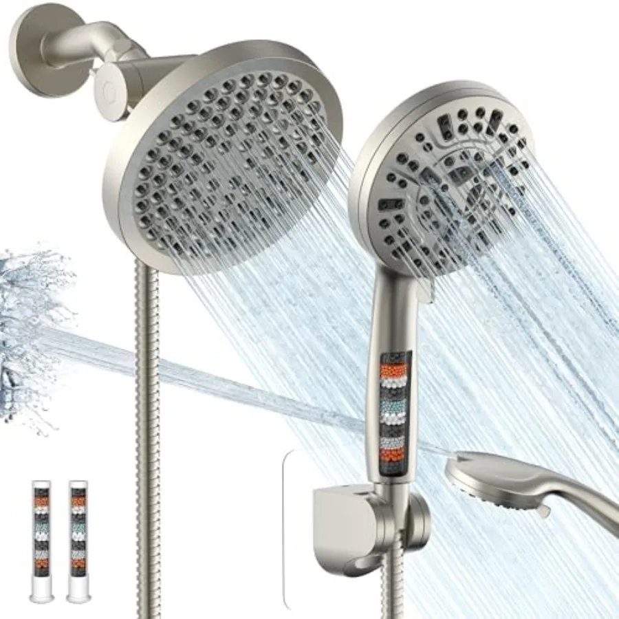 

Shower Head with Handheld Spray Combo, 6" High Pressure Rain ShowerHead, 5" Dual Double Handheld Shower Head with 10-Mode 78" H